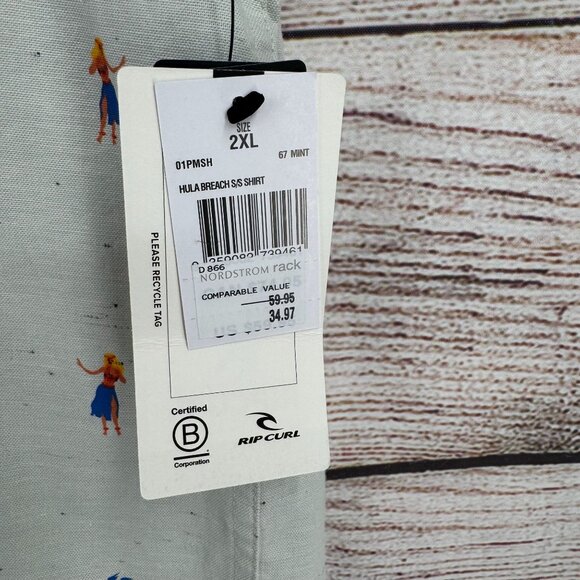 Rip Curl Hula Girl Breach Button Down Shirt Men's Size XXL Mint/Light Green NEW - Picture 9 of 12